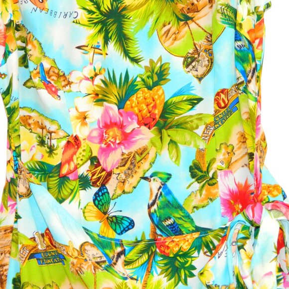 Tropical Holiday Party Caribbean Floral Dress Light Faux Wrap Skirt Size S/M - Picture 5 of 16